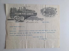 1901 J I Campbell Lumber Letterhead Houston TX Jesserand Logging Railroad picture