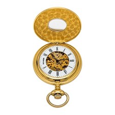 Vintage Majestron 17 Jewel Skeleton Mechanical Pocket Watch Gold Tone w/ Chain picture