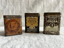 VTG. SET OF 3 SAMPLE COCOA TINS METAL & PAPER LABEL 1 OZ TINS -2.0 & 2.25