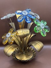 Vintage Florentia Italy Gilt Metal Flower Prisms, Acrylic Glass Floral Decor   picture