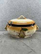 Rustic Soup Gravy Tureen and Lid Tan with Plum & Pear - No Ladle picture