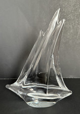 Vintage Daum France Crystal Triple Mast Sailboat Sculpture Figurine Signed 9