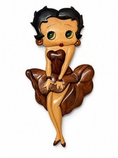 Betty Boop Intarsia Handcrafted Wooden Wall Art Vintage Cartoon Flying Dress picture