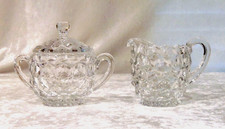 VTG Fostoria American Cubist Creamer Lidded Sugar Bowl Set Clear Glass Heavy picture