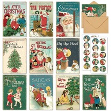 AnyDesign 40 Pack Vintage Christmas Cards Santa Christmas Tree Snowman Greeting picture