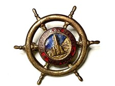 Vintage 1930s Art Deco Rockefeller Center New York Ships Wheel Enamel Souvenir P picture