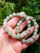 Hetian Xin jiang Qiemo Grey Blue Hue Jade Nephrite Beads Bracelet 10mm picture