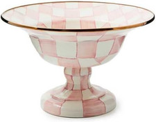 Elegant Pink-White Enamel Compote Bowl - Large Pedestal Serving Dish picture