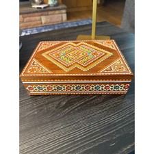 Vintage Ukrainian Hutsul Hand Carved Wooden Jewelry Trinket Box Folk Art picture