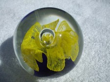 Yellow Flower Murano Style Controlled Bubble Glass Paperweight 15 oz picture
