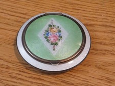Antique Guilloche Flower Art Deco Compact Enamel picture