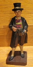 Vintage Austrian Alpine Folk Art Wood Carving of a Man in Traditional Dress 4.25 picture