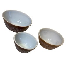 Vintage Pyrex Woodland Brown Floral Nesting Mixing Bowl Set 401 402 403 USA picture