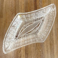 Vtg 70s Hand Cut Bohemian Lead Crystal Tray Czechoslovakia 17.5in Serving Dish picture