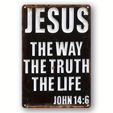 2D Flat,Vintage Aluminum Wall Art Jesus: The Way, Tin Metal Signs Home Décor8x12 picture