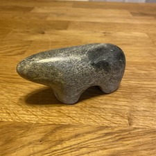 Polished Natural Stone Polar Bear Sculpture Gray And White Signed ~ Hand Carved picture
