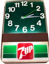 Vintage 7UP Lighted Advertising Wall Clock Green White Red Soda Sign picture