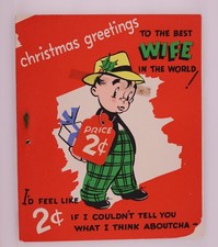 1949 Barker Christmas Card Best Wife Humor Cartoon Used picture