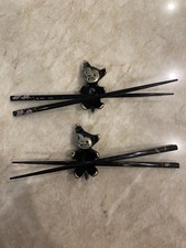 Rare Pair Vintage 1972 Cast iron Chopstick Holders Playful Kittens Brass Faces picture