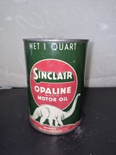 Vintage SINCLAIR OPALINE DINO MOTOR OIL Quart Metal  Green + White picture