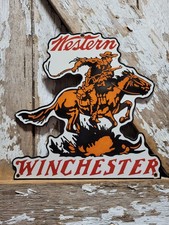 VINTAGE WINCHESTER PORCELAIN SIGN OLD WESTERN RODEO FIREARM GUN AMMUNITION AMMO picture