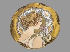 Antique Victorian Limoges Hand Painted Mucha Primrose Porcelain Portrait Plate picture
