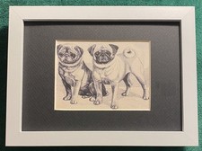 Pug MATTED | FRAMED | READY TO GIFT - 1986 Vintage Dog Art Print W picture