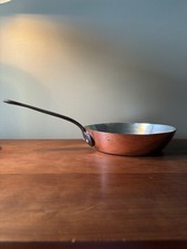 Antique 8” V. Olac & Sons Philadelphia Solid Copper Fry Pan Tin Lined, Polished picture