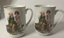 Set of 2 - 1982 Vintage Norman Rockwell The Cobbler Coffee Mug Americana picture