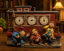 Vtg novelty weather station thermometer barometer hygrometer caboose figurines picture