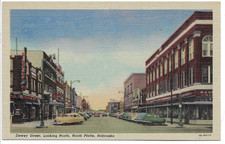 LINEN Postcard DEWEY STREET, LOOKING NORTH - NORTH PLATTE, NEBRASKA picture