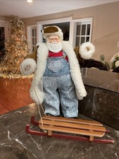 Santa Lumberjack Sherpa Overalls Enesco Porcelain Christmas Vintage 1982 14”Tall picture