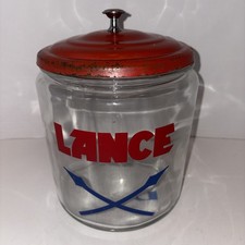 Vintage Lance Snack Jar Advertising Counter Top Glass Jar W/ Metal Lance Lid picture