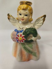 Vintage Japan December Angel with Present & Wreath Figurine c131 picture
