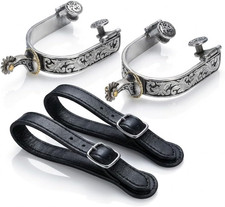 Western Cowboy Spurs, Paired with 6 Holes Spurs Belt, Stainless Steel Western Ho picture