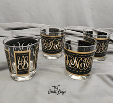 Culver Ebony Baroque Lowball Glasses Set Vintage MCM 22k Gold picture