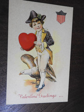 OLD Valentine Greetings Postcard PATRIOTIC CHILD w/ HEART Eagle FlagEmblem #6710 picture