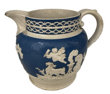 Antique c.1820 English Staffordshire Blue & White Sprigged Pottery Jug picture