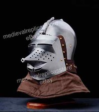 Medieval Bascinet Hounskull Helmet 16GA Steel Padding Pig Face Helmet, picture