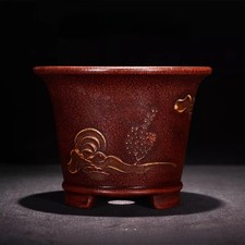 5.7in Chinese Yixing Zisha Natural Clay Planter Handmade Landscape Orchid Bonsai picture