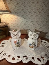 Vintage Aynsley Cottage Garden Bone China Owl Salt & Pepper Shakers picture