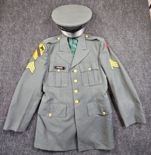 Vintage U.S. Army E-5 Sergeant Cavalry Uniform w/Medals & Cap 39R Green Gold picture