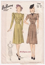 1940s Rare Vintage Sewing Pattern Short Long Sleeve Dress DuBarry 2396B 32