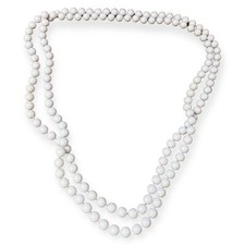 White Bead Necklace 52” Long Single Strand Glossy Round Beads Classic Layered picture