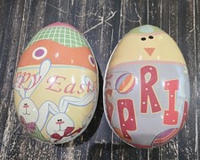 2 Paper Mache Egg Bunny Bunnies Spring Chick Farm Easter Decor picture