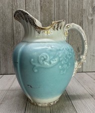 W.H Grindley & Co England Antique Pitcher Porcelain Blue White Gold 7