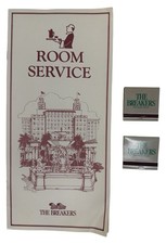 The Breakers Palm Beach Florida Vintage Room Service Menu & 2 Matchbooks Lot picture
