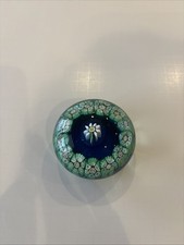 Vintage Millefiori Art Glass Paperweight Blue Green Red Floral Concentric Design picture