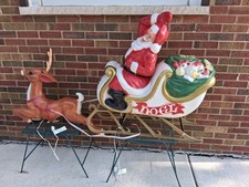 Vintage Christmas Blow Mold Santa Claus Sleigh Reindeer  LOCAL PICKUP picture