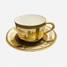 Antique Old Noritake Gold-Embossed Landscape Cup & Saucer picture